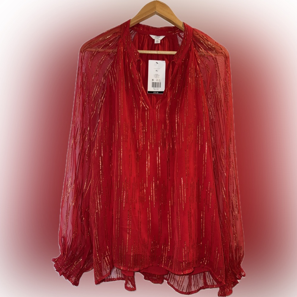 Crown & Ivy Red Pleated Blouse